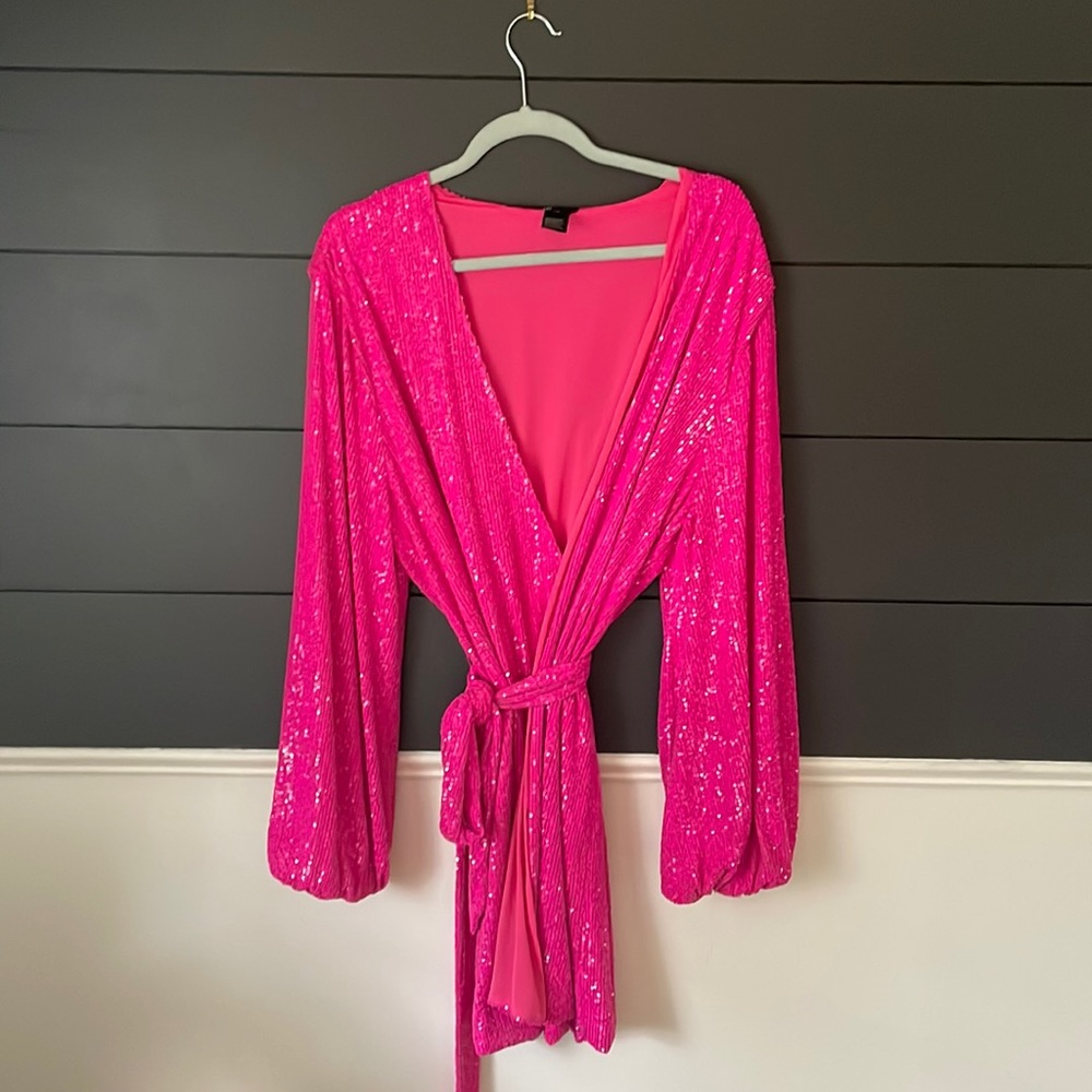 Jay Godfrey Polly Pink Sequin Dress wrap dress size 14